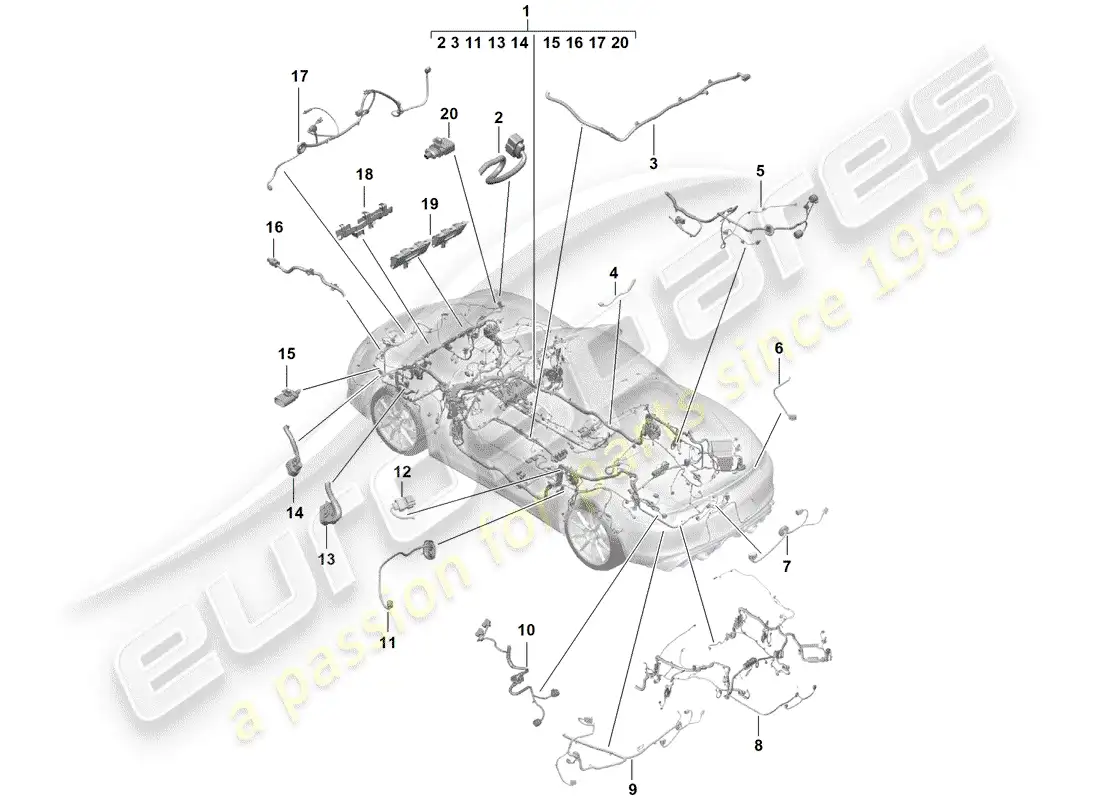 porsche 2019 (718 boxster spyder) cableando arneses diagrama de piezas
