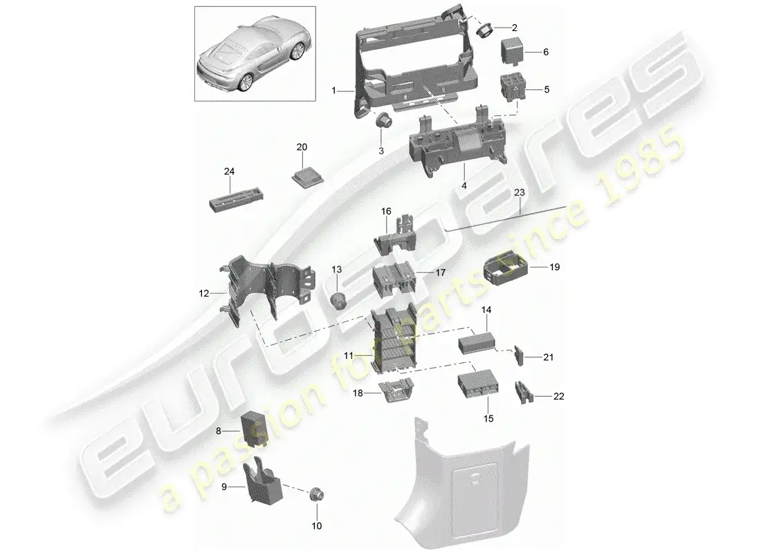 porsche 2016 (981 cayman gt4) caja de fusibles/placa de relés diagrama de piezas