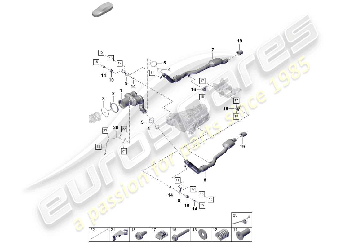 porsche 2024 (cayenne e3 pa) sistema de escape filtro de partículas de gasolina tubo de escape con catalizador sonda lambda diagrama de piezas