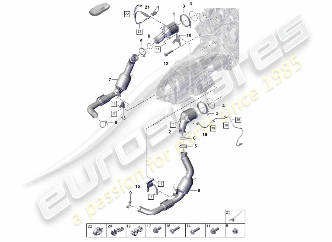 porsche 2024 (panamera 976) sistema de escape convertidor catalítico sonda lambda diagrama de piezas