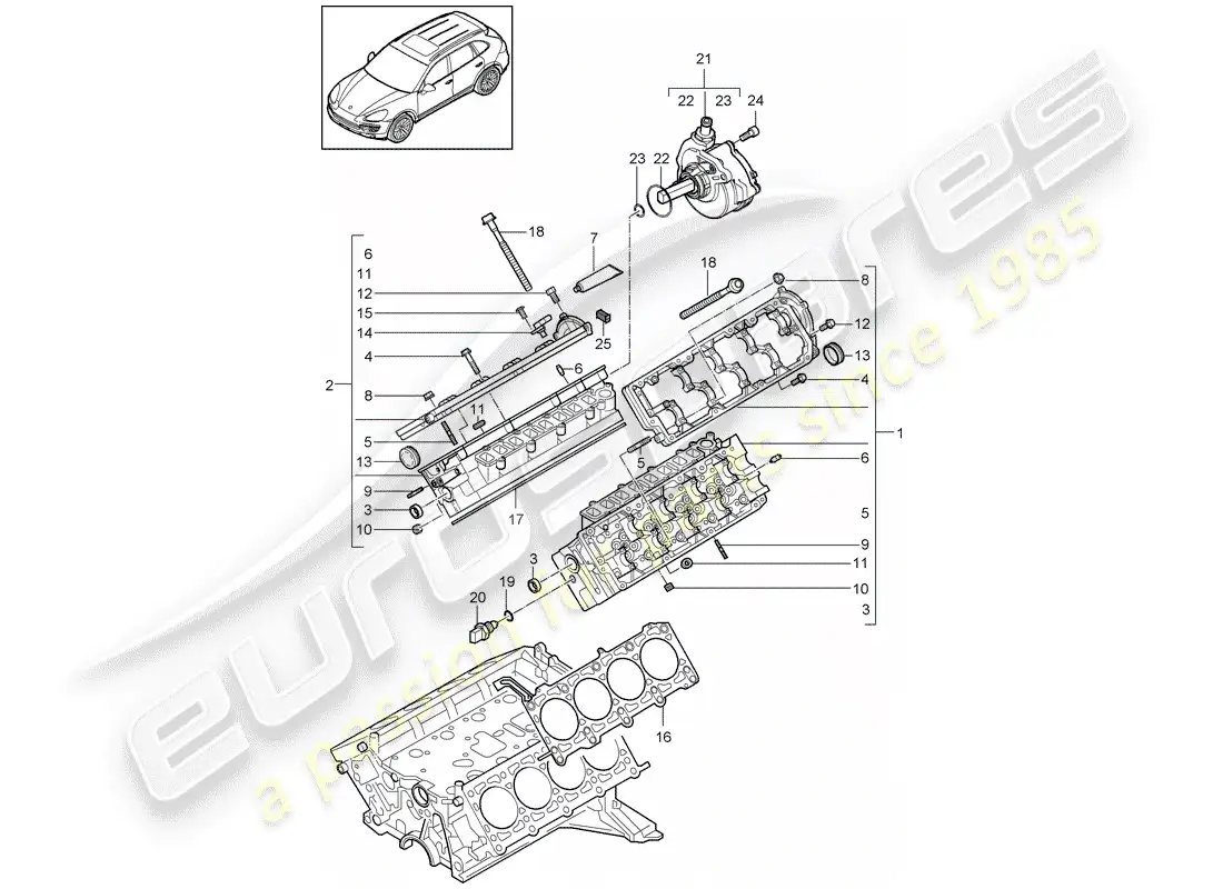 porsche 2013 (cayenne e2 92a) diagrama de piezas de la culata del cilindro