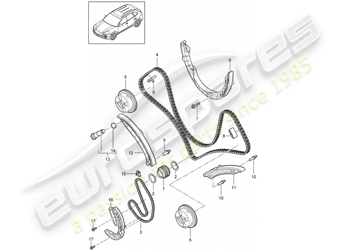 porsche 2012 (cayenne e2 92a) cadena de distribución diagrama de piezas