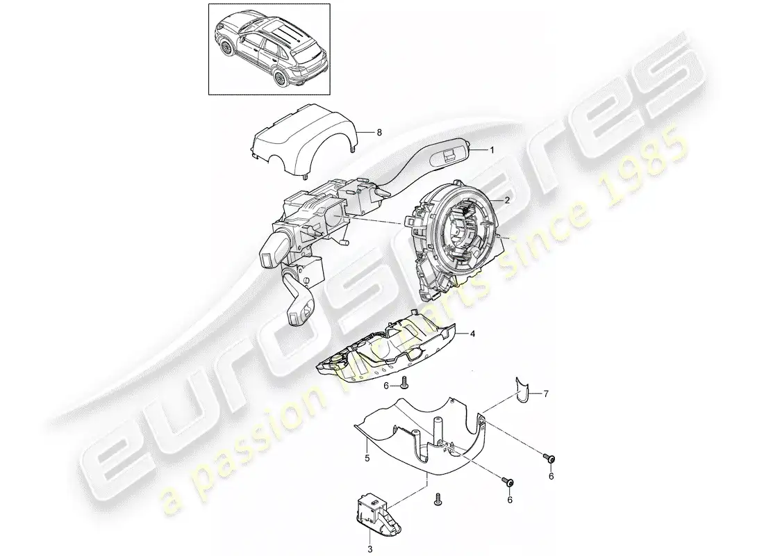 porsche 2013 (cayenne e2 92a) diagrama de piezas del interruptor de la columna de dirección