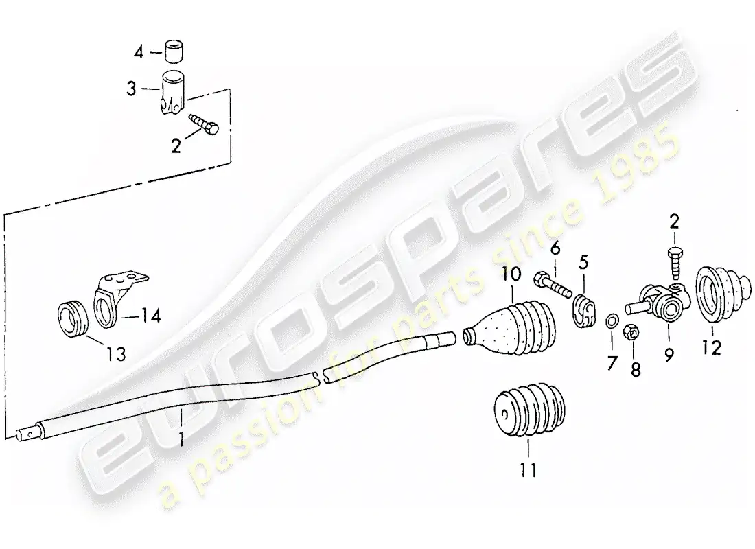 porsche 1970 (911) eje selector y acoplamiento de la varilla de cambio diagrama de piezas