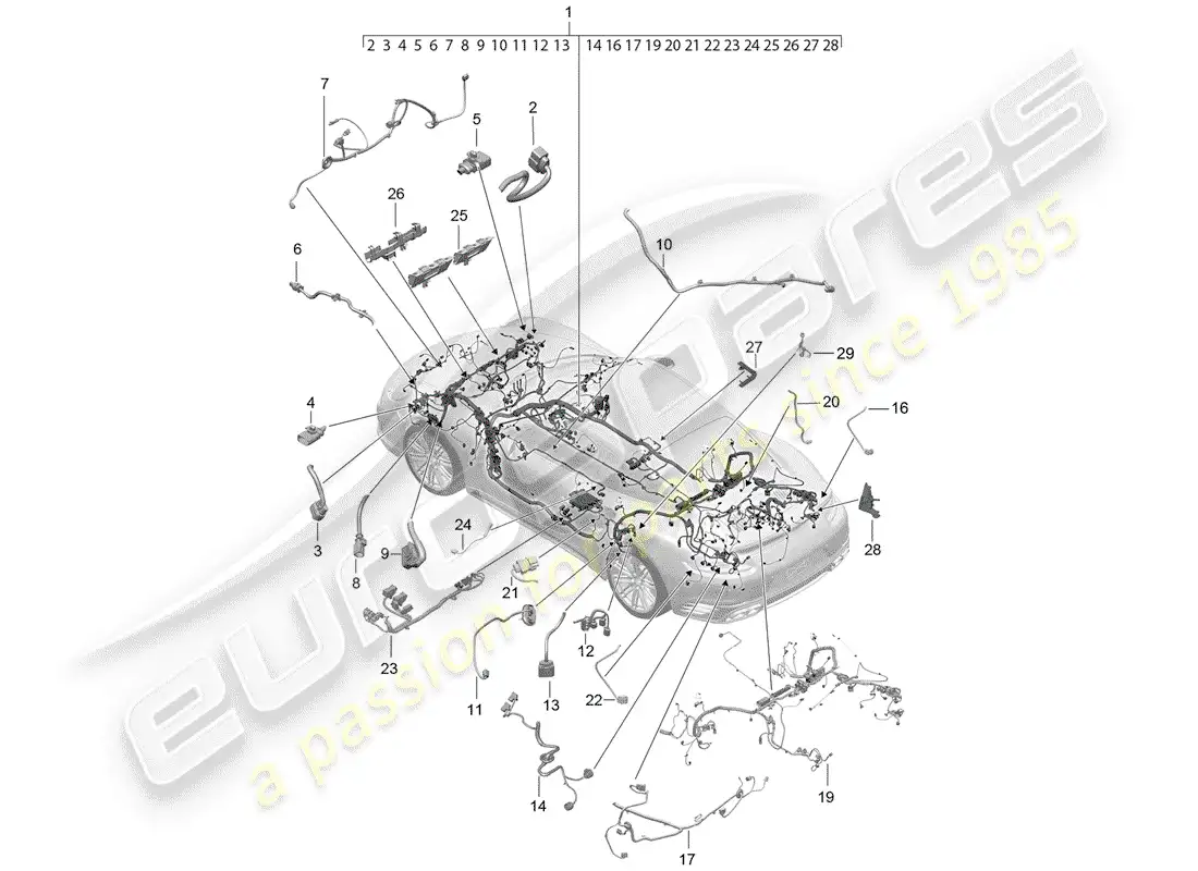 porsche 2014 (991-1 turbo) cableando arneses diagrama de piezas