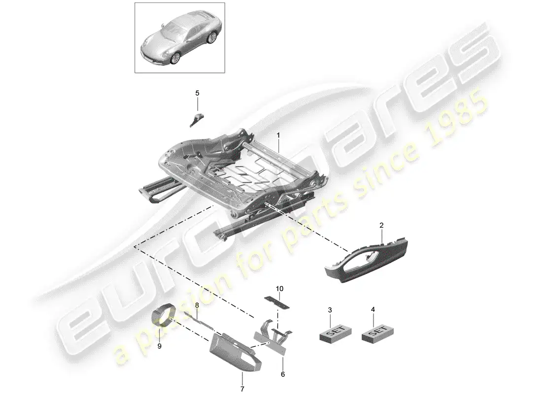 porsche 2017 (991-2) estructura del asiento diagrama de piezas