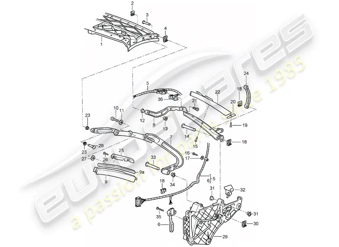 porsche 2007 (997-1) marco superior diagrama de piezas
