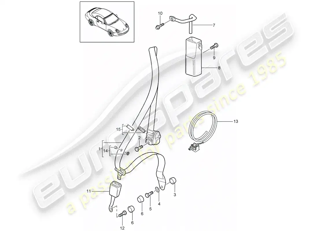 porsche 2012 (997-2) cinturón de seguridad diagrama de piezas