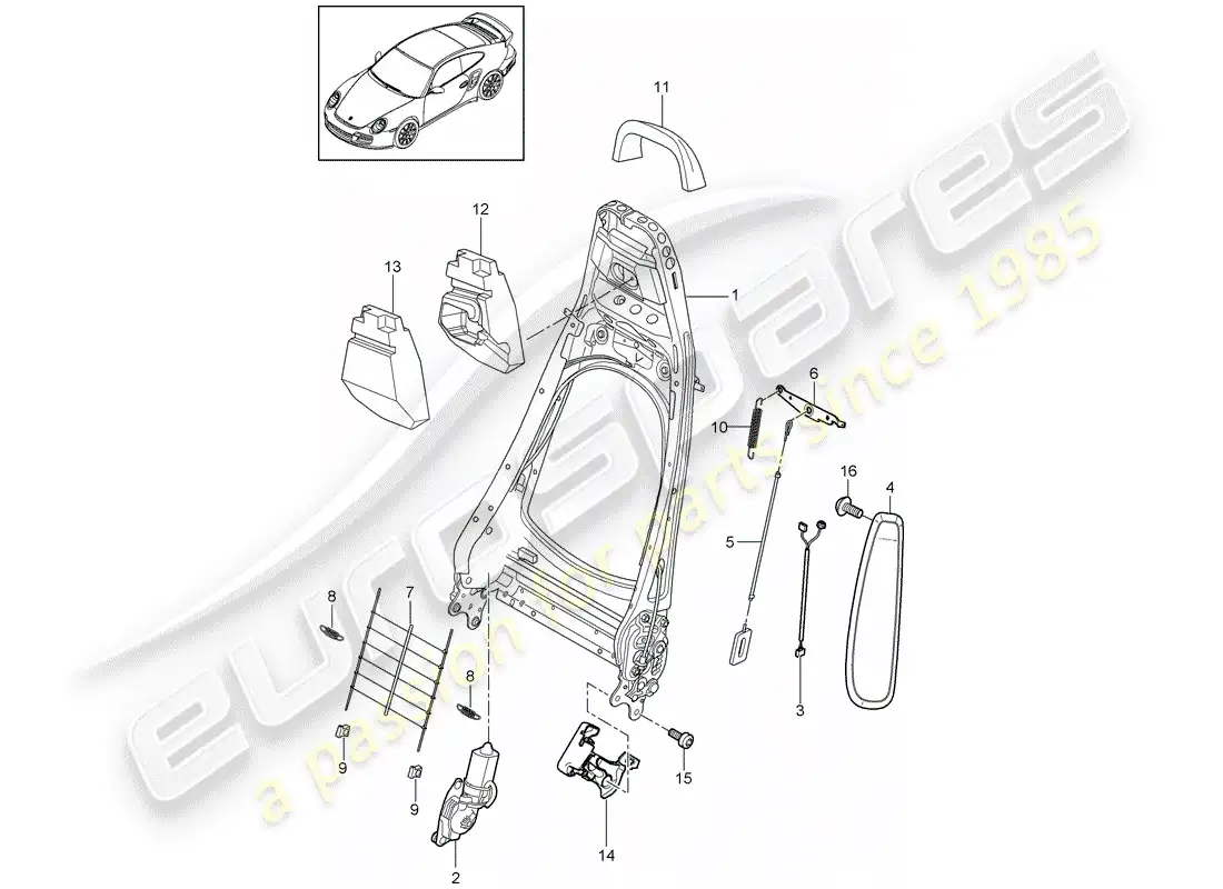 porsche 2013 (997-2 turbo / gt2 rs) marco del respaldo diagrama de piezas