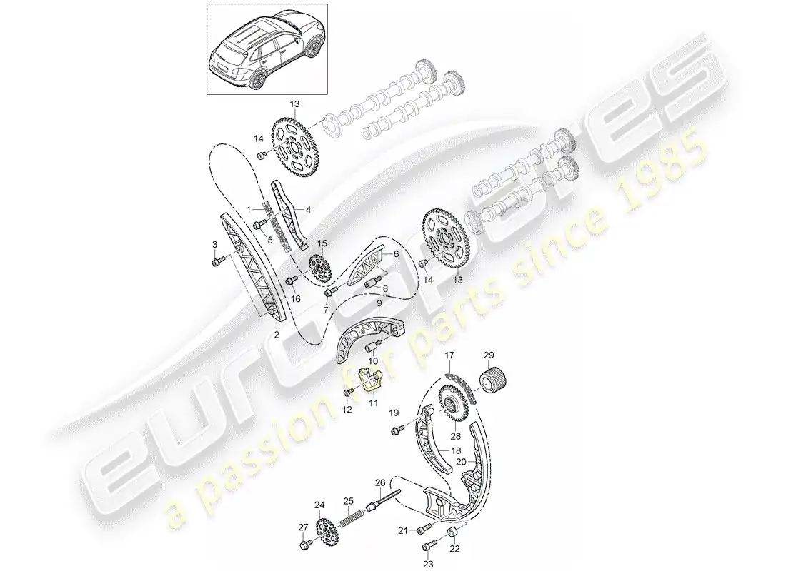 porsche 2012 (cayenne e2 92a) cadena de distribución diagrama de piezas