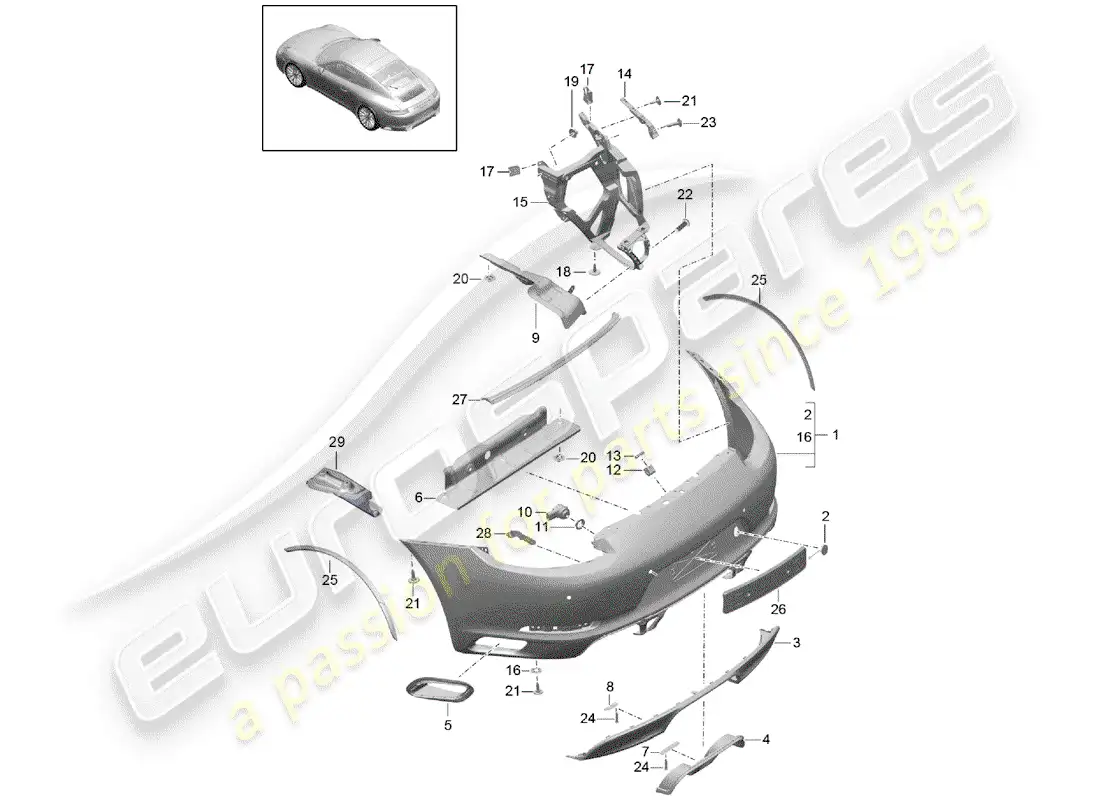 porsche 2020 (991-2) parachoque diagrama de piezas