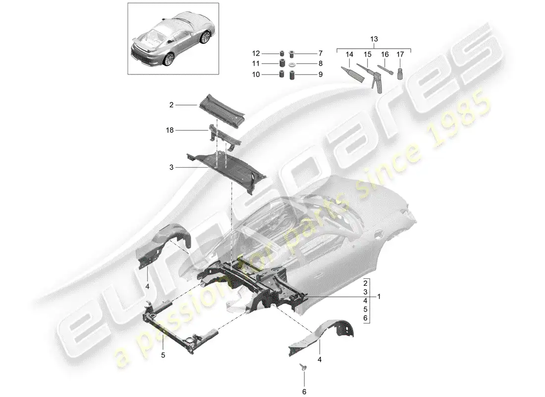 porsche 2014 (991-1 r/gt3/rs) extremo posterior diagrama de piezas