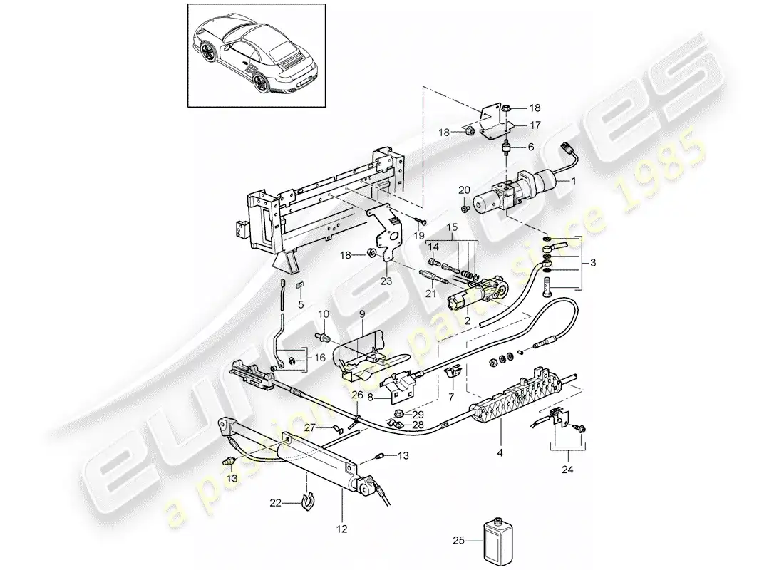 porsche 2012 (997-2 turbo / gt2 rs) top convertible diagrama de piezas