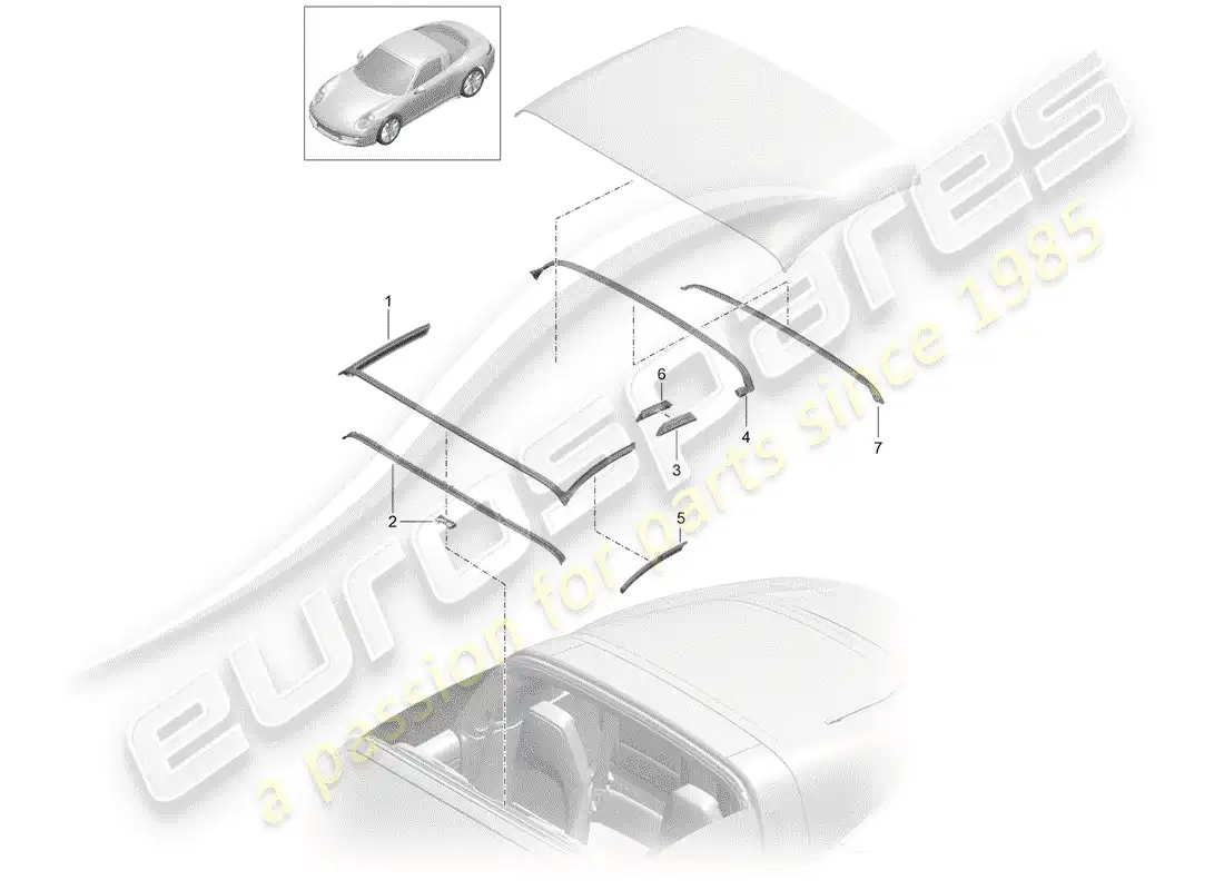 porsche 2012 (991-1) top convertible diagrama de piezas