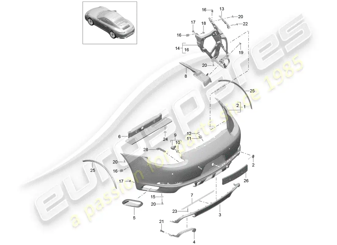 porsche 2020 (991-2) parachoque diagrama de piezas