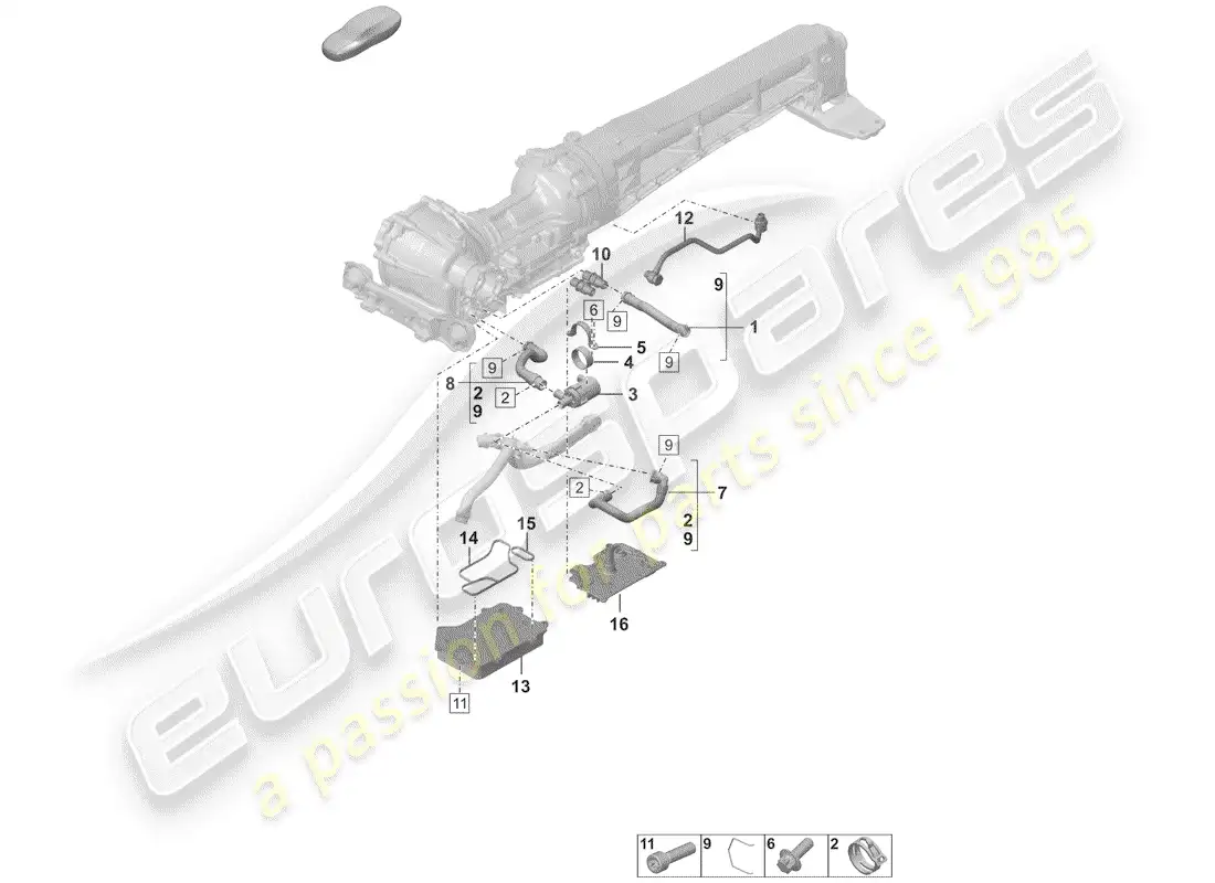porsche 2019 (992-1) diferencial del eje delantero diagrama de piezas