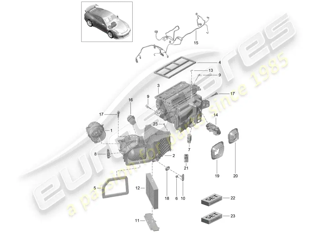 porsche 2017 (991-2 r/gt3/rs) aire acondicionado diagrama de piezas