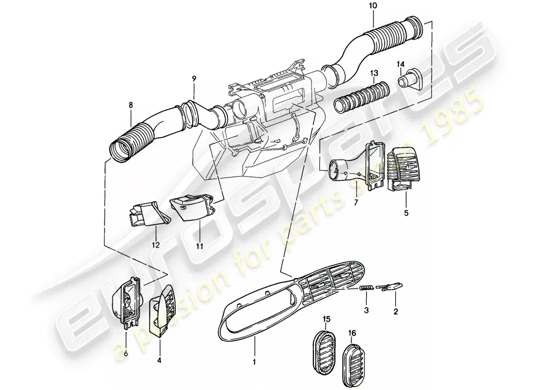 porsche 1986 (944) ducto de aire diagrama de piezas