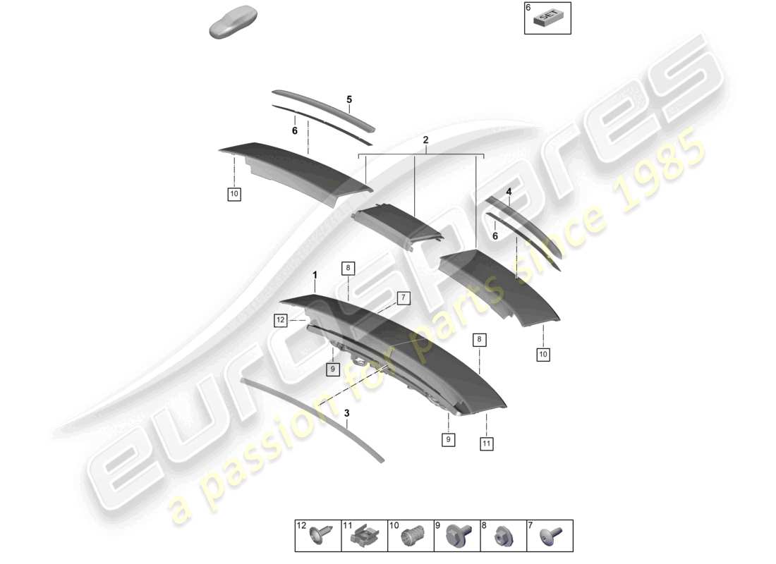porsche 2026 (panamera 976) diagrama de piezas del alerón trasero pdm 976.827