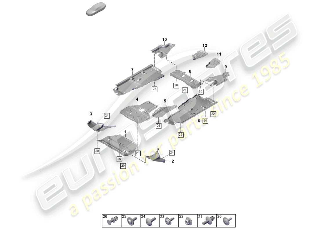 porsche 2026 (cayenne e3 pa) accesorios para bajos de carrocería híbridos trim diagrama de piezas