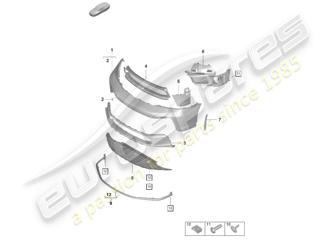 porsche 2022 (992-1 gt3/rs/st) parachoques delantero diagrama de piezas