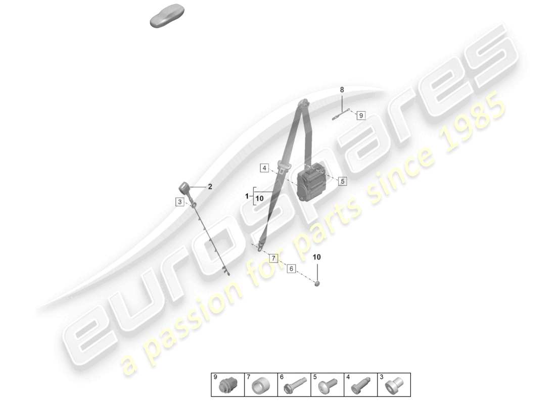 porsche 2021 (992-1 gt3/rs/st) diagrama de piezas del cierre del cinturón de seguridad delantero de tres puntos