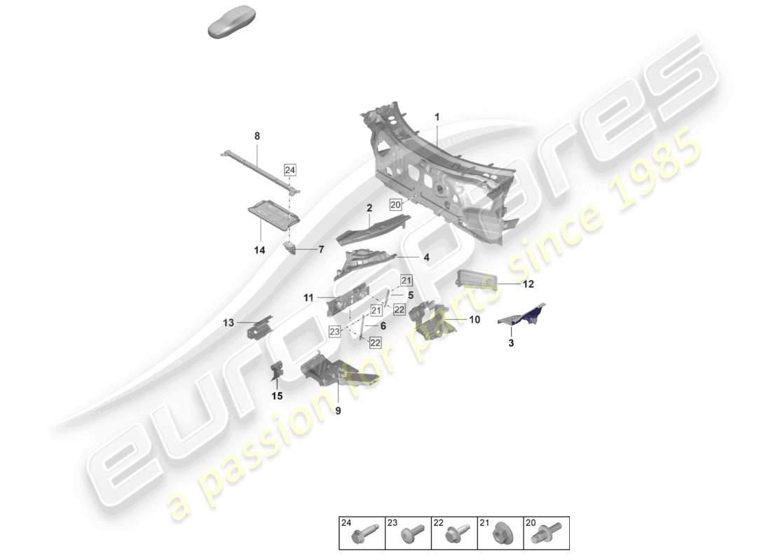 porsche 2021 (992-1 gt3/rs/st) partes individuales del firewall de front-end diagrama de partes