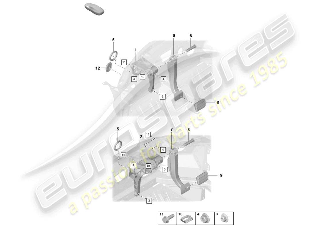 porsche 2024 (992-2 turbo / s) diagrama de piezas del pedal de freno para caja de cambios automática 8-speed