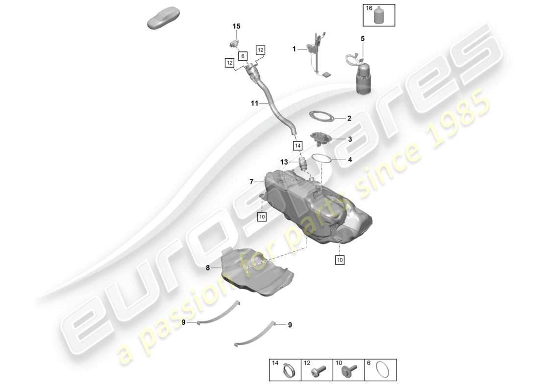 porsche 2021 (718 cayman gt4) diagrama de piezas de la bomba de combustible del tanque de combustible