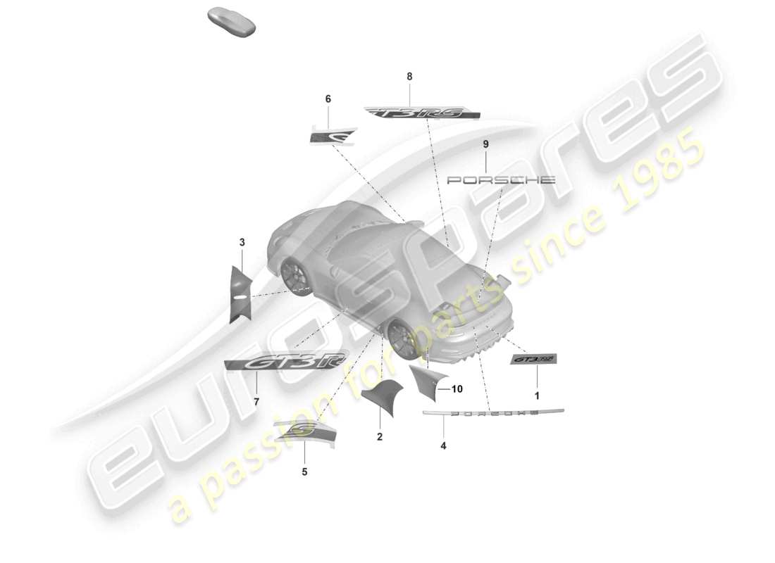 porsche 2023 (992-1 gt3/rs/st) inscripciones/letras diagrama de piezas
