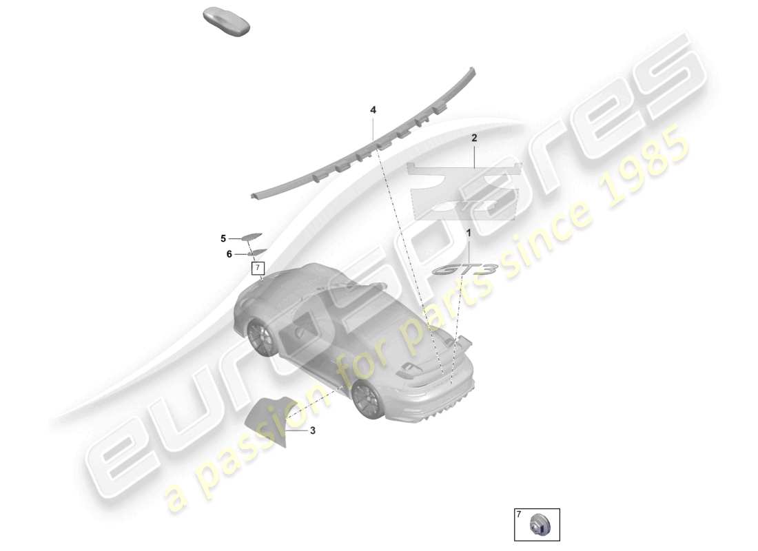 porsche 2023 (992-1 gt3/rs/st) inscripciones/letras diagrama de piezas