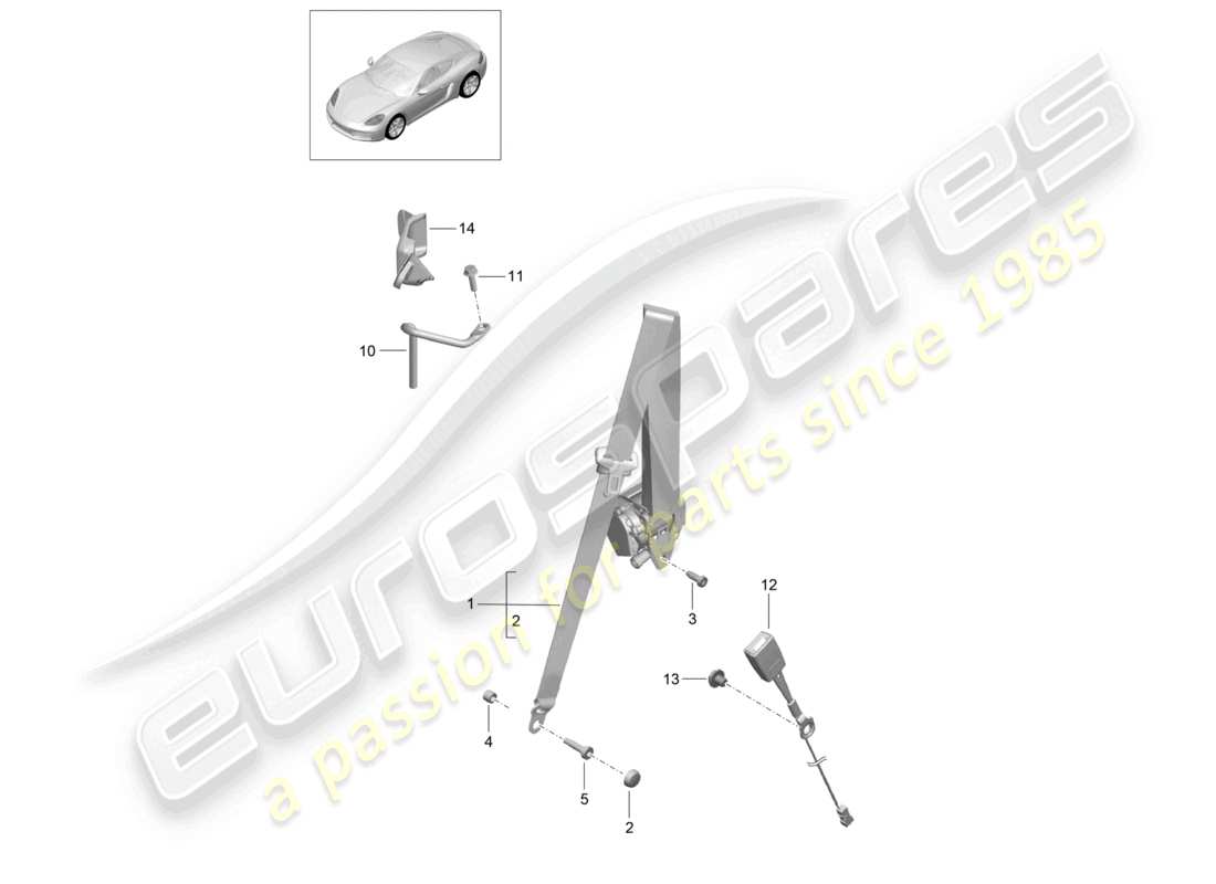 porsche 2024 (718 cayman) diagrama de piezas del cinturón de seguridad de tres puntos