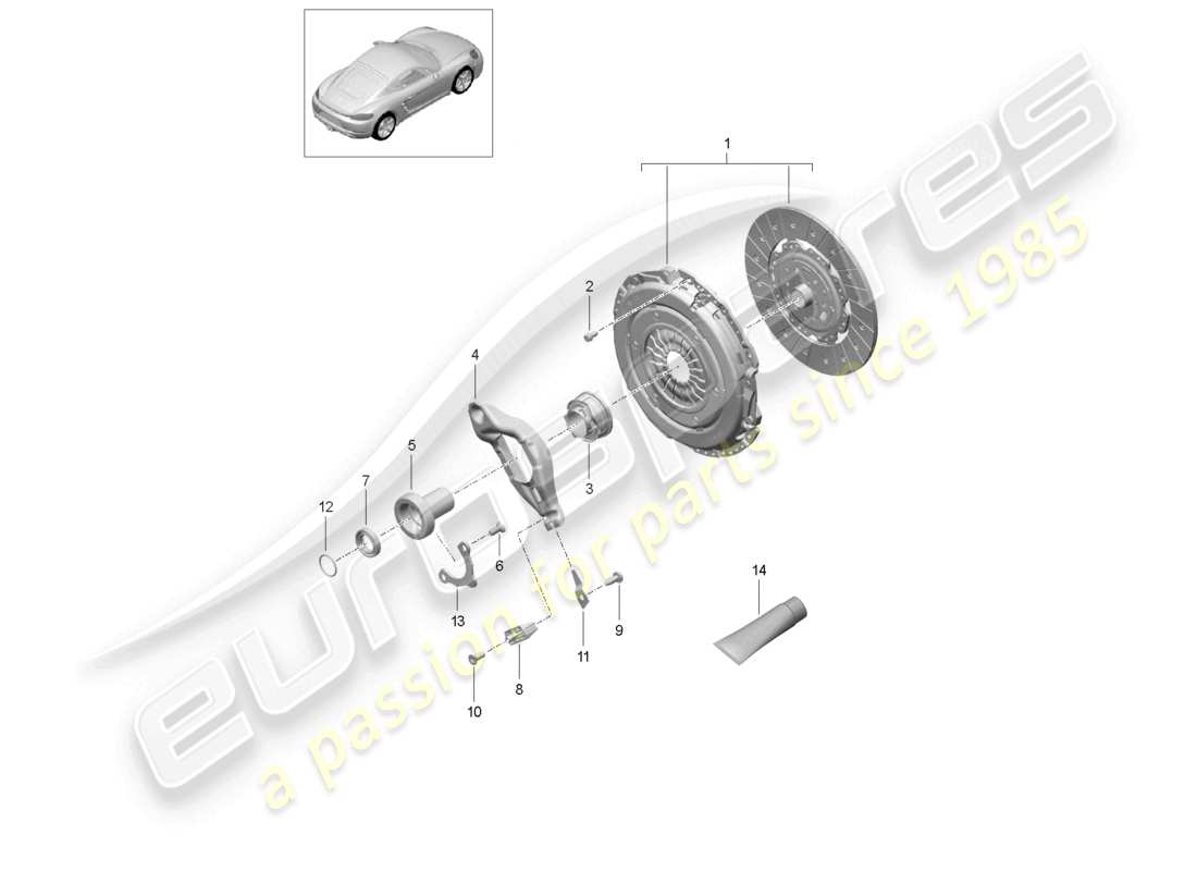 porsche 2022 (718 cayman) diagrama de piezas del acoplamiento