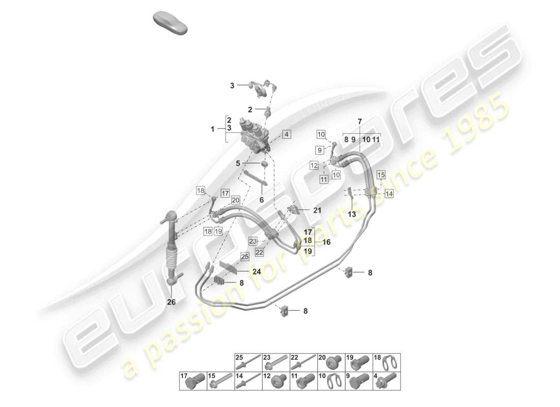 porsche 2025 (992-2 turbo / s) diagrama de piezas del bloque de válvulas de la línea hidráulica pdcc