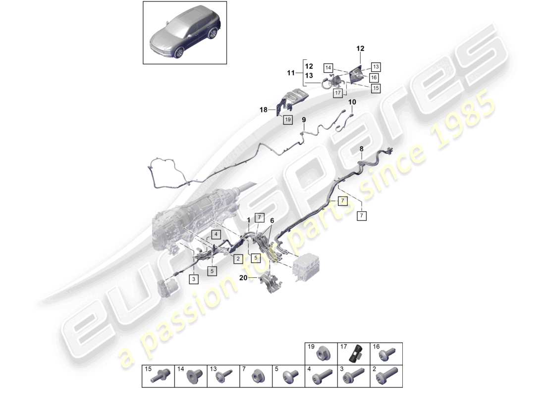 porsche 2024 (cayenne e3 9ya/9yb) diagrama de piezas de los mazos de cables para vehículos con propulsión híbrida