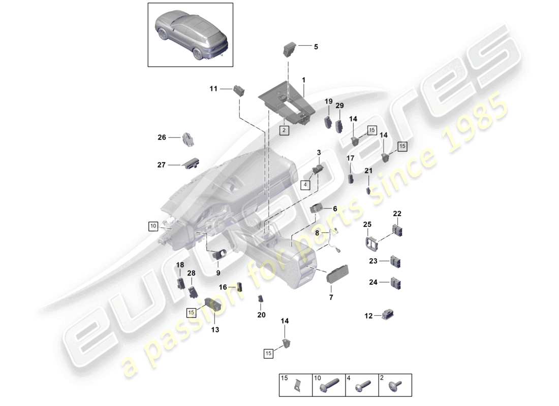 porsche 2024 (cayenne e3 9ya/9yb) diagrama de piezas del interruptor de control del aire acondicionado