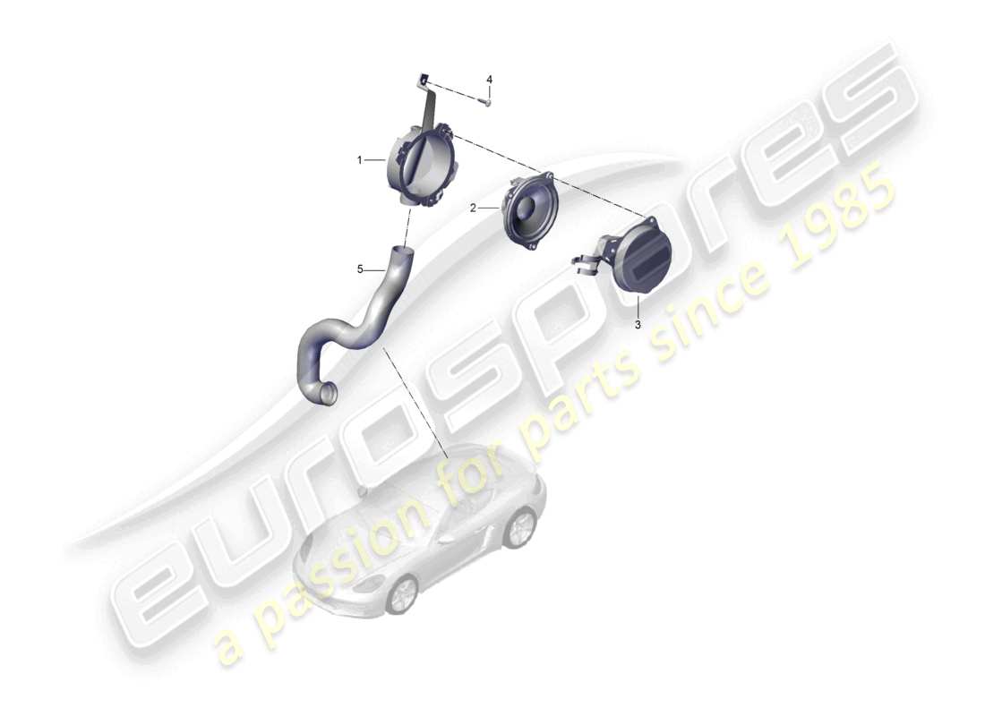 porsche 2024 (718 cayman) diagrama de piezas del actuador de sonido para el sistema de sonido del motor