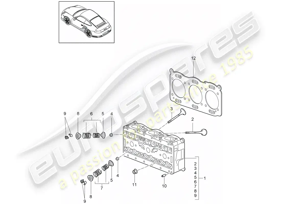 porsche 2011 (997-2 turbo / gt2 rs) cabeza de cilindro diagrama de piezas