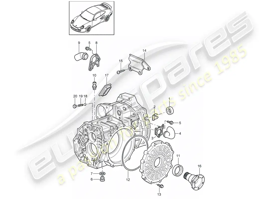 porsche 2011 (997-2 turbo / gt2 rs) diagrama de piezas de la caja de transmisión