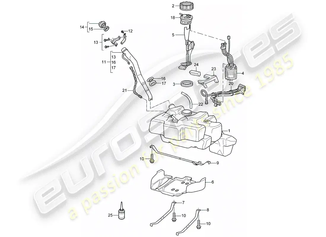 porsche 2005 (997-1) depósito de combustible diagrama de piezas