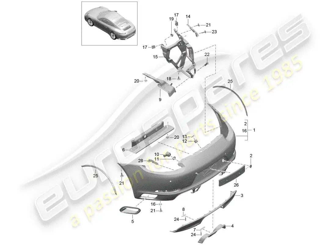 porsche 2020 (991-2) parachoque diagrama de piezas