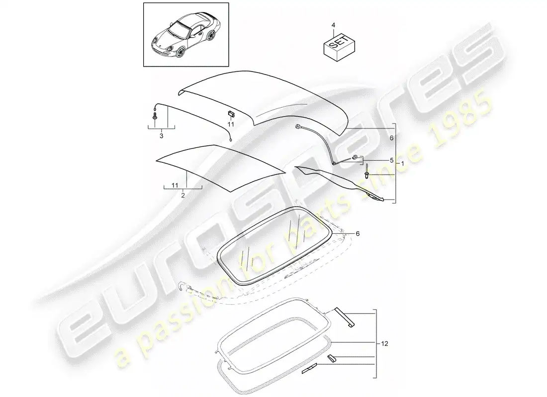 porsche 2011 (997-2) cubierta de capota convertible diagrama de piezas