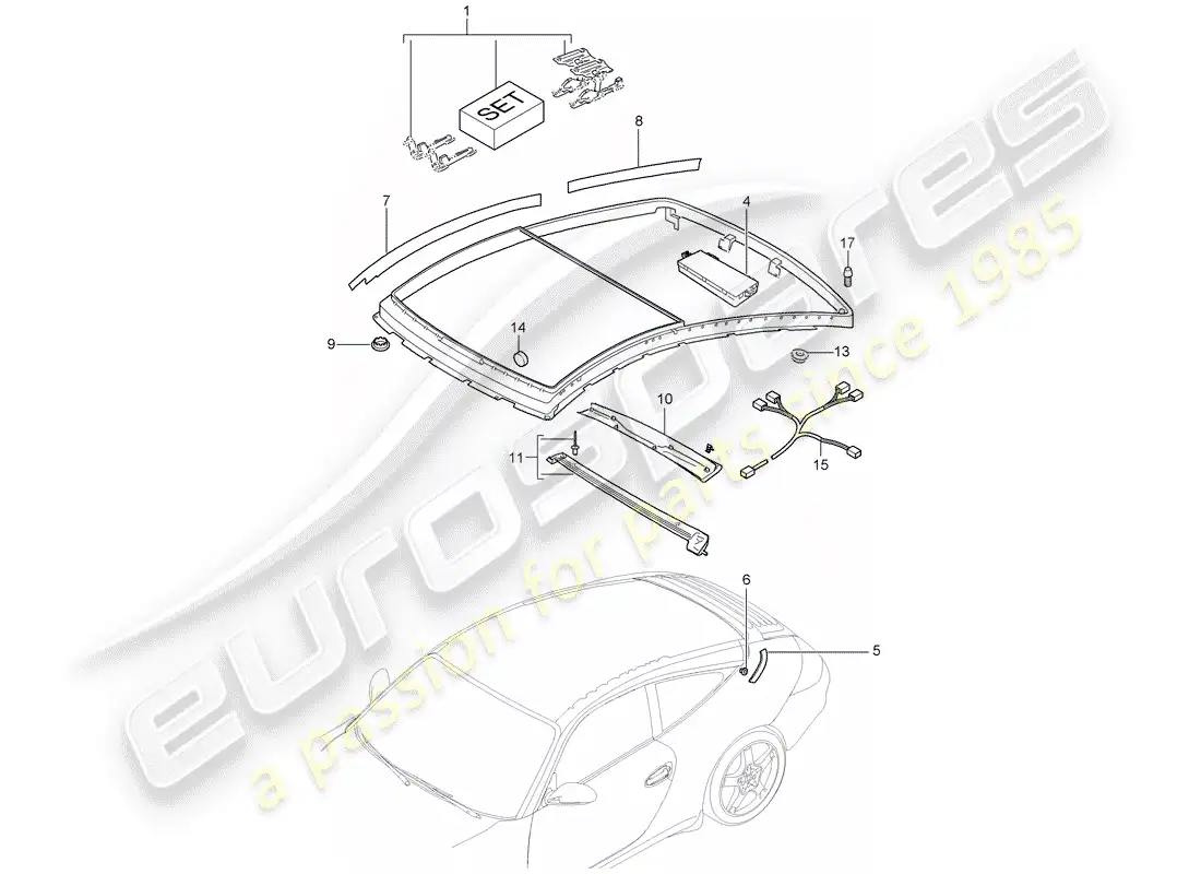 porsche 2011 (997-2) techo de cristal diagrama de piezas