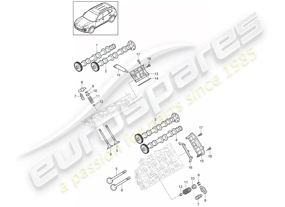 porsche 2012 (cayenne e2 92a) árbol de levas, válvulas diagrama de piezas