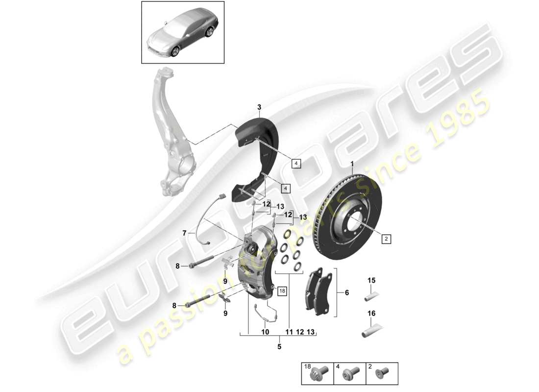 porsche 2021 (panamera 971-1) freno de disco eje delantero diagrama de piezas