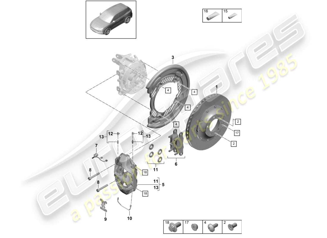 porsche 2023 (cayenne e3 9ya/9yb) freno de disco 20 diagrama de piezas del eje trasero