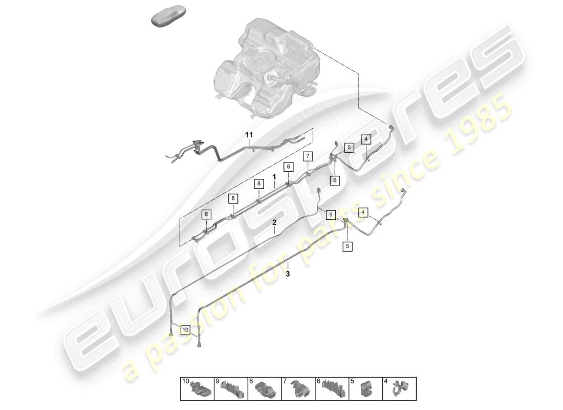 porsche 2024 (992-2) diagrama de piezas de la línea de combustible delantera