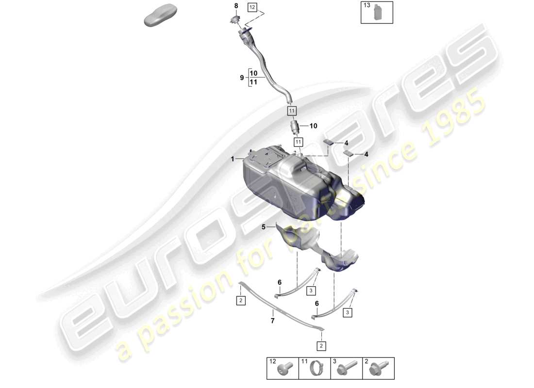 porsche 2024 (992-2) diagrama de piezas de aditivos del tanque de combustible