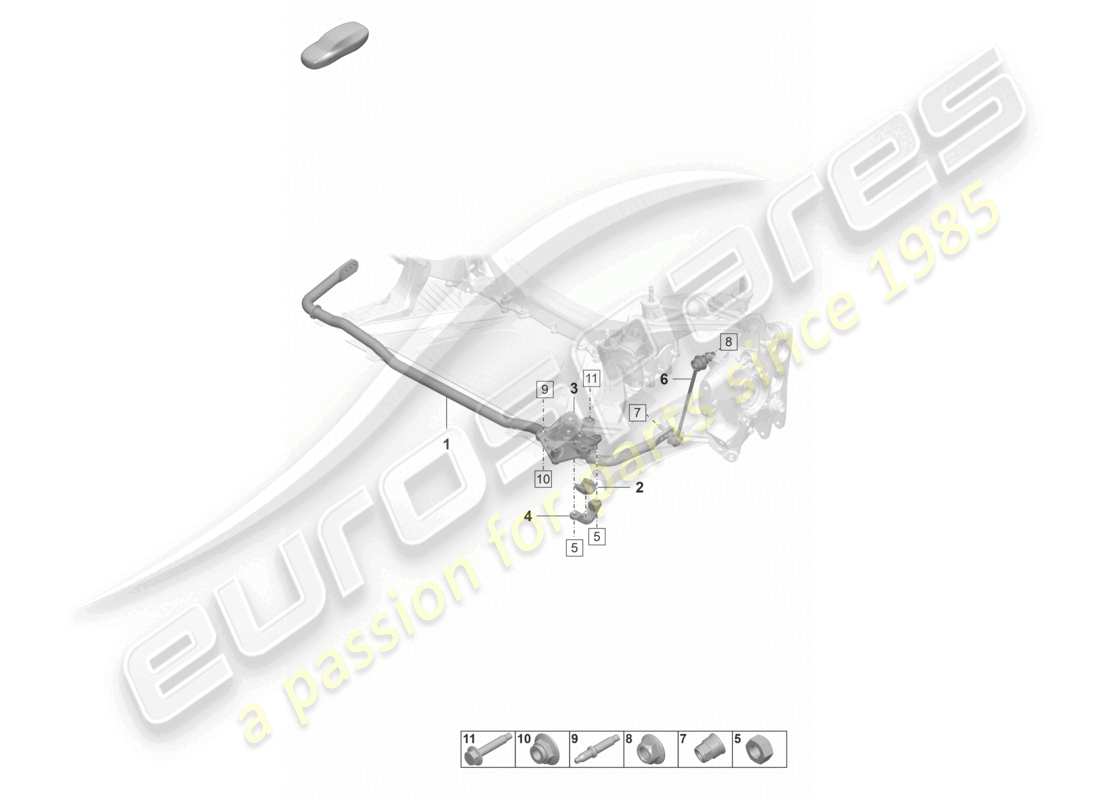 porsche 2021 (992-1 gt3/rs/st) diagrama de piezas de la barra estabilizadora barra de acoplamiento