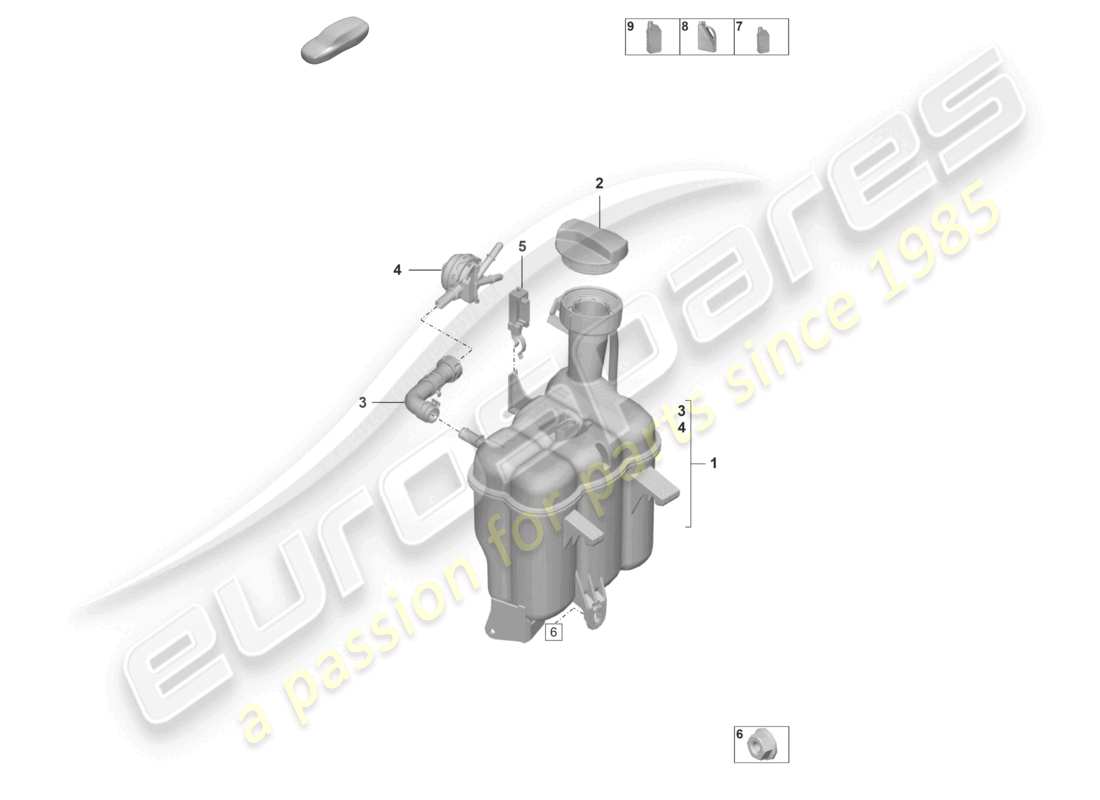 porsche 2023 (992-1 gt3/rs/st) tanque de expansión de refrigerante diagrama de piezas